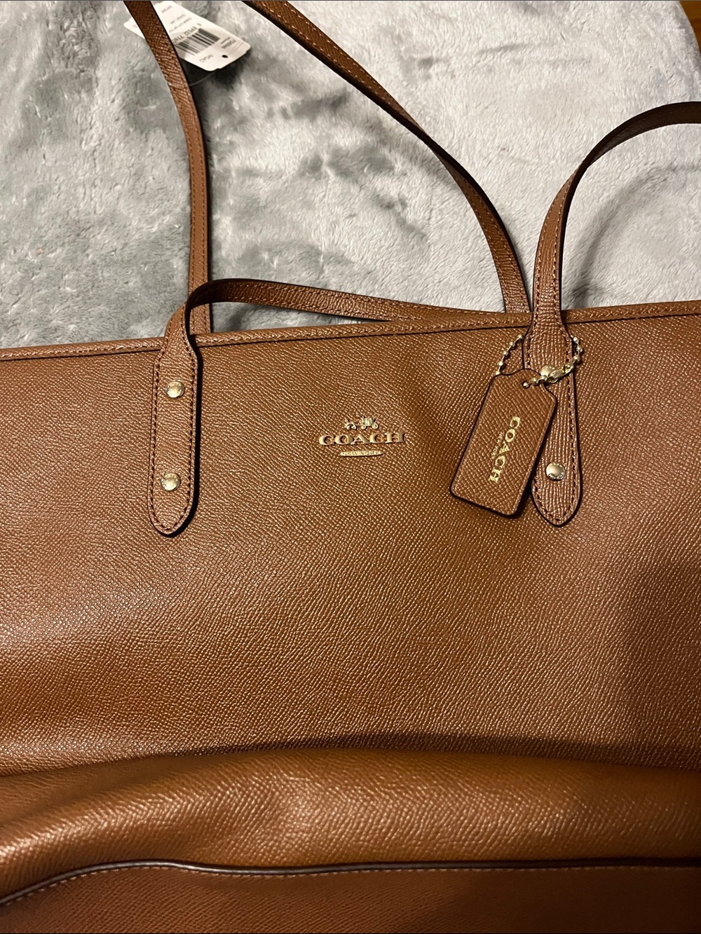 Coach Brown Pebbled Leather Tote with Gold Hardware